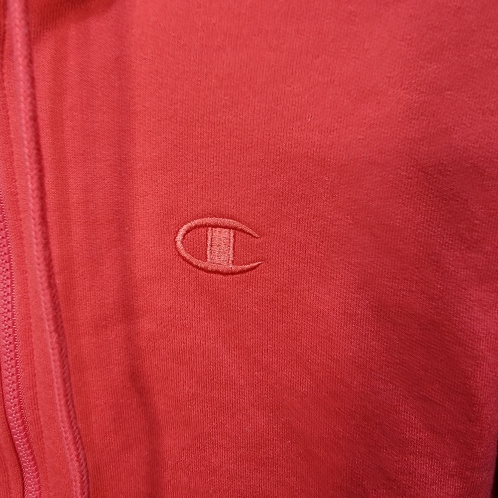 Champion Red Sweatshirt Fleece Jacket Powerblend Full Zip Hooded Logo Size Small - Picture 4 of 8